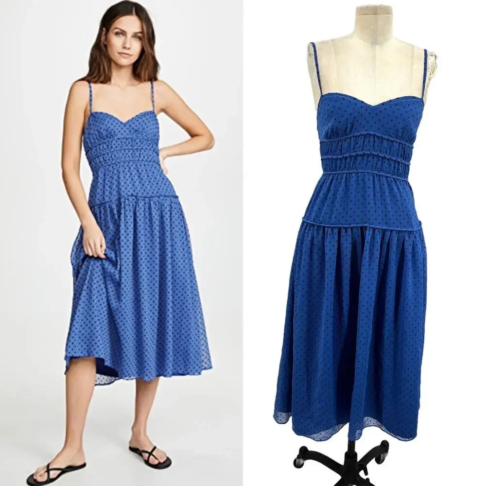 La Maison Talulah Sorrento Midi‎ Dress Azure Blue Polka Dot Size Small